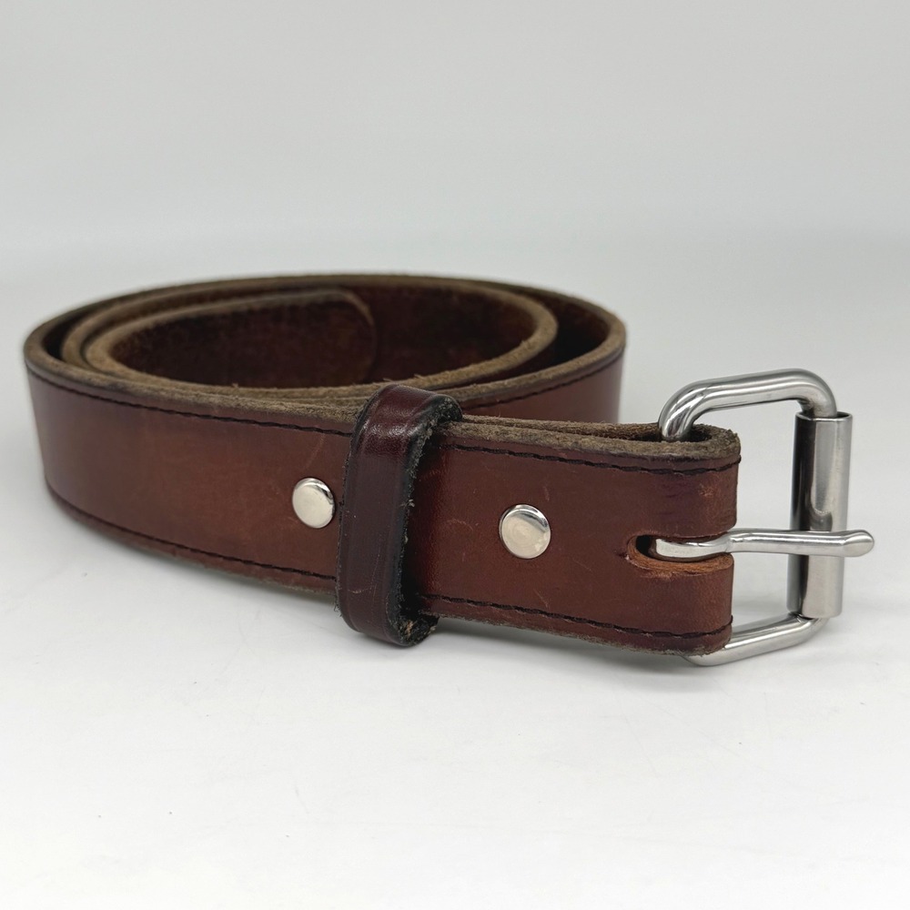 Hanks Belts Stitched Brown Full Grain Leather Belt Mens 40 Made in USA
